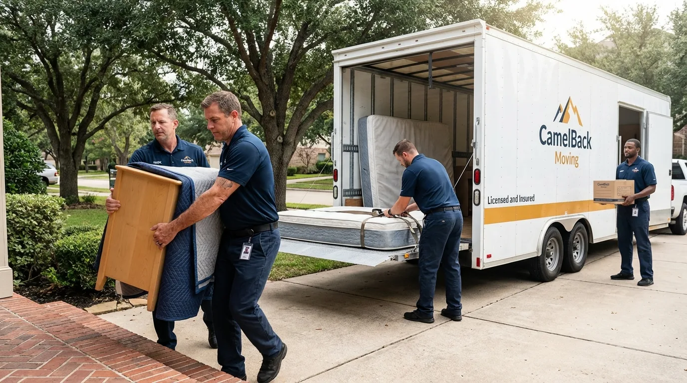 Crew loading residential truck for cross-state move from Fort Myers Beach, FL