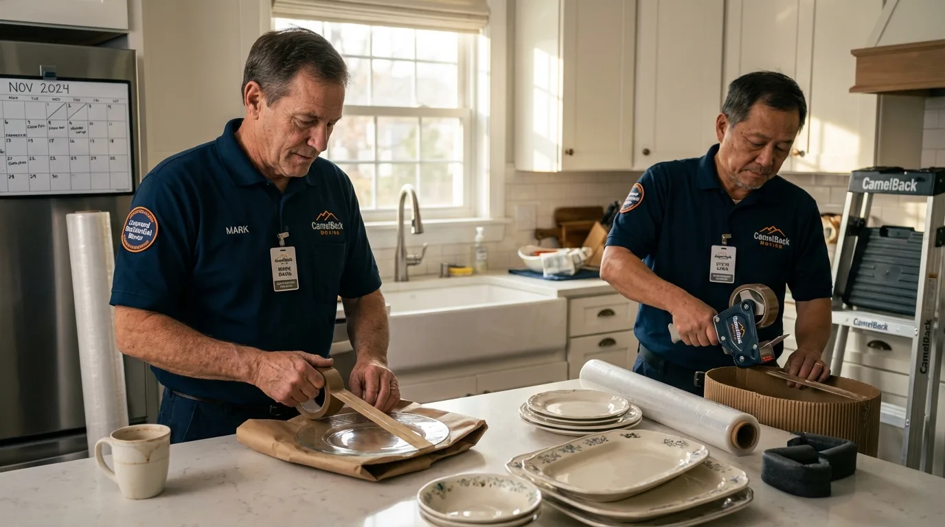 Professional crew packing kitchen dishware in Fort Myers Beach, FL